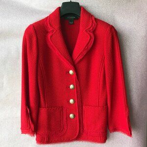 St.John  Knit Blazer Jacket Red 3/4 Sleeve 53% wool 47% Rayon Made in USA